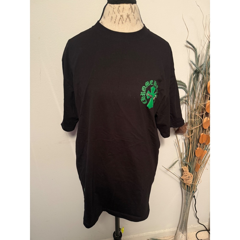 Chrome Hearts Black T Shirt Green Cross Logo Short Sleeve Men's Size large